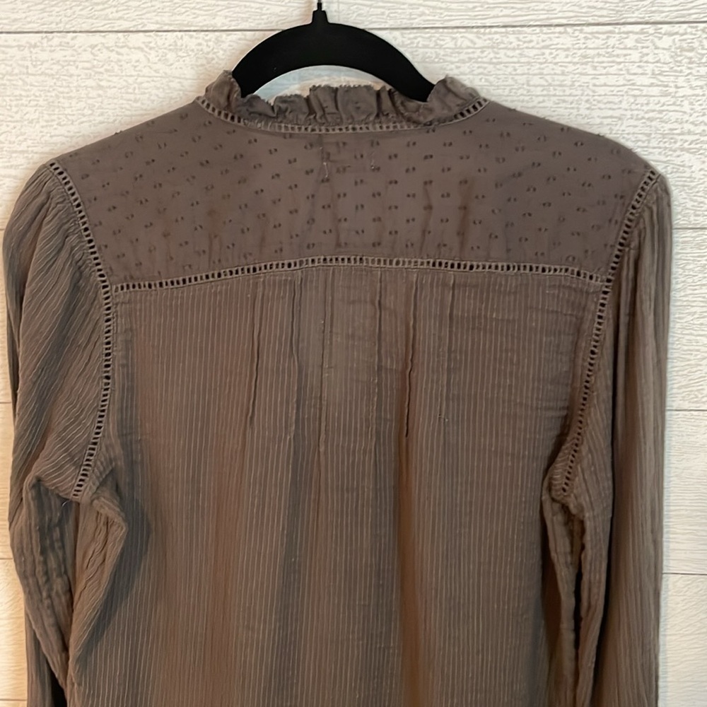 Faherty Charcoal Ruffled Henley Blouse - Picture 13 of 13